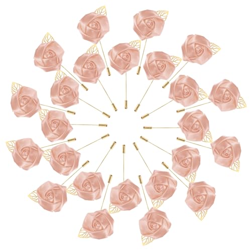 M METERXITY 48-Pack Flower Lapel Pins for Men, Golden Leaf Rose Boutonnieres Pin Groom Boutonnieres for Wedding/Dance/Party, Men Lapel Pins for Suits Satin Flower Corsage [Korean Pink] - color: Korean Pink