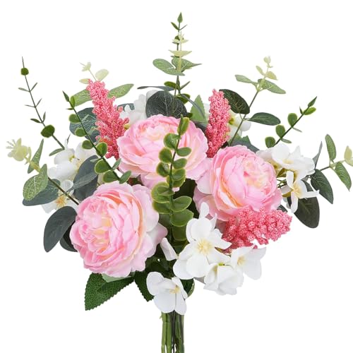 Artificial Silk Flowers Artificial Flowers Bouquets Pink Florals Arrangements Faux Peony Faux Flower Stems for Spring Wedding Bride Home Table Centerpiece Farmhouse Decorations (16PCS)