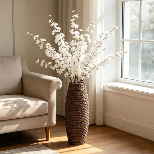 Hosley 20” Woven Floor Vase – Natural Wood & Grass Tall Decorative Vase for Pampas, Living Room, Entryway & Home Décor - color: Brown