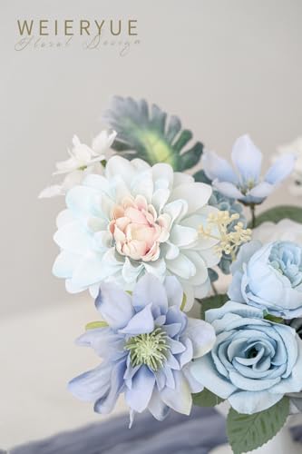 Artificial Flower Box Set Silk Fake Flowers DIY Center Cake Decoration Wedding Bouquet Corsage Home Decor Outdoor Decor Gift (Blue) - color: Blue