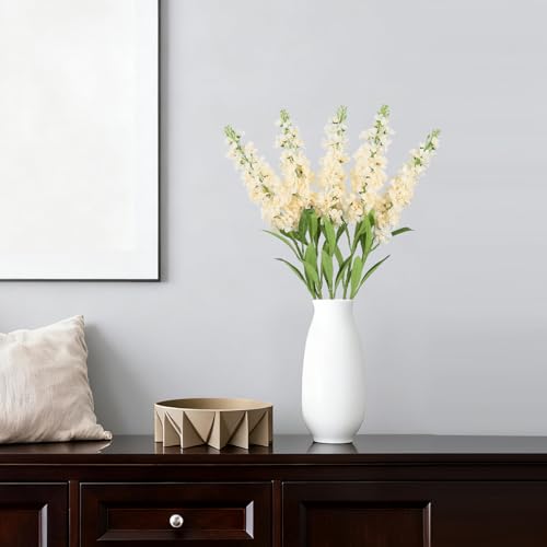 Champagne Delphinium Artificial Flowers 5PCS Silk Flowers with Stems Snapdragon Long Stem for Tall Vase Home Wedding Centerpieces Decor (Champagne) - color: Warm Champagne