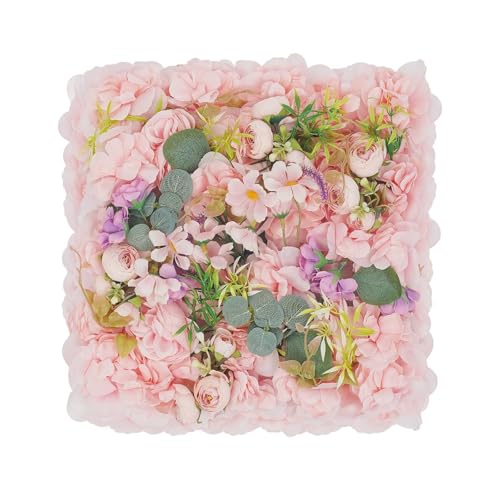 Flower Wall Backdrop, 14x14 Inch Artificial Flower Wall Panels, Peony Dahlia Wall Flowers Wall Decor for Photo Background Home Party Wedding Backdrop Decoration (Pink) - color: Pink
