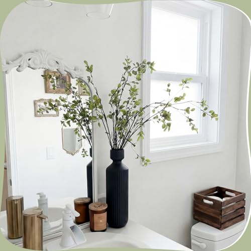 Zeyune 6 Pcs Artificial Ficus Branches 40'' Long Spring Faux Eucalyptus Stems Plastic Fake Greenery Branches for Vase Filler DIY, Wedding Home Office Modern Minimalist Indoor Outdoor Decor, No Vase - color: Green, size: Classic Style
