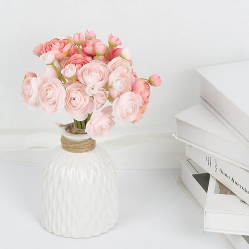 IPOPU Artificial Ranunculus Pink Silk Flowers with Stems 12PCS Mini Fake Flowers for DIY Wedding Bouquet Bridal Shower Decorations Floral Filler Flowers Centerpieces (Shade of Pink) - color: Shade of Pink