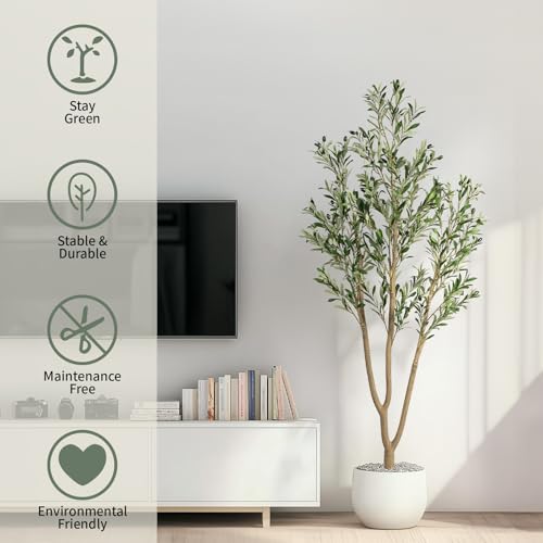 6FT Artificial Olive Tree, Indoor Faux Olive Tree Fake Potted Silk Olive Tree Plants with Lifelike Branches & Fruits for Home Office Decor - color: Olive Tree, size: 6ft
