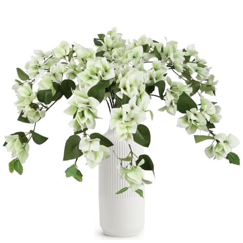 Faux Bougainvillea 8 PCS Realistic Artificial Bougainvillea Silk Flowers Long Stem Flowers for Tall Vase Home Wedding Centerepieces Decor (Green) - color: Green