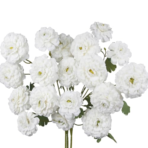3 Pcs Artificial Flowers Spring Summer White Zinnia Silk Flowers with Long Stems Zinnia Elegans Artificial Flowers for Outdoors Floral Arrangements Table Centerpieces Wedding Party Home Decor - color: White