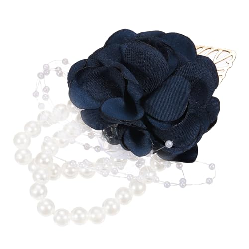 MECCANIXITY Wrist Corsage Artificial Flower Bracelets Pack of 1 Rose Wrist Bride Groom Decorative for Wedding Ceremony Prom Party Anniversary, 9x7cm Navy Blue - color: Navy Blue