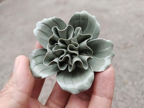Rhododendron, 2.76" Ceramic Flower Wall Art, Vintage-Inspired Ceramic Bouquets,Artificial Plant Sculpture，Handcrafted 3D Hanging Porcelain Flowers, Porcelain Flower Wall Décor (Deep Green)