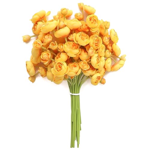 Floroom Ranunculus Artificial Flowers 18 Pcs Golden Yellow Faux Silk Mini Ranunculus Bulk Fake Wedding Filler Flowers for DIY Bouquets, Centerpieces, Bridal Shower Decorations & Arrangements - color: Golden Yellow