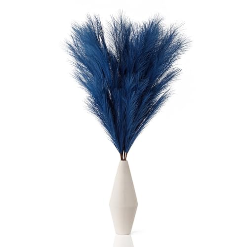 6 Stem Blue Pampas Grass Tall 43",Large Faux Pampas Grass Artificial Feathers Bulk for Boho Home Wedding Decor,Decorations for Living Room
