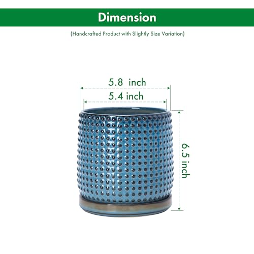 D'vine Dev 6 Inch Ceramic Beaded Stoneware Planter Pot - Flower Pot with Drainage Holes and Saucers for Indoor Succulent Plants or Flowers, Ocean Teal, 27-C-X-8 - color: Ocean Teal, size: 5.8 Inch
