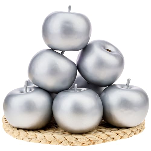 Gresorth 6 PCS Artificial Silver Apple Decorative Fake Apples Fruit Model Home Party Christmas Decoration - color: Silver Apple