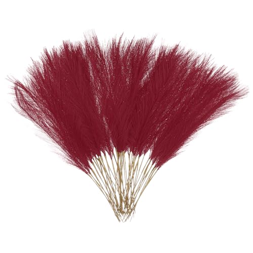 uxcell 50 Pcs Faux Pampas Grass 52cm/20.5" Artificial Fake Dried Pampas Grass Decor with Stem for Floor Vase Filler, Wedding Decoration, Home Decoration, Wine Red - color: Wine Red