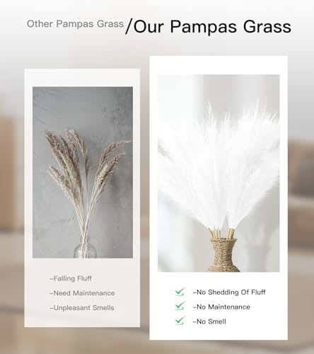 9 Pcs 45" Tall Pampas Grass White Decor, Long Stem Artificial Flower Floor Vase Large Faux Floral Pompas Fake Plants Dried Bouquet Arrangement Vase Filler for Boho Home Wedding Decoration - color: 9 Pcs 45" White Style