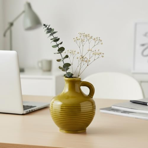 Sunddo Brown Ceramic Vase 6 Inch - Small Rustic Decorative Vase with 1 Handle for Farmhouse Home Decor, Shelf, Bathroom, or Coffee Table - color: Brown - 6, size: 6 Inch