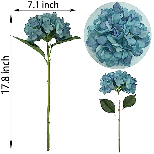Blue Hydrangea Artificial Flowers,6 Pcs Faux Hydrangea Flowers,Artificial Hydrangeas Flowers with Stems,Fake Hydrangeas,Silk Hydrangeas Flowers with Stems for Home Decor (6, Blue) - color: Spring Blue