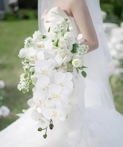IPOPU Orchid Artificial Flowers 34.3" Real Touch Fake Latex Phalaenopsis Branches for Home Party Wedding Bridal Shower Decoration, 2pcs White - color: White