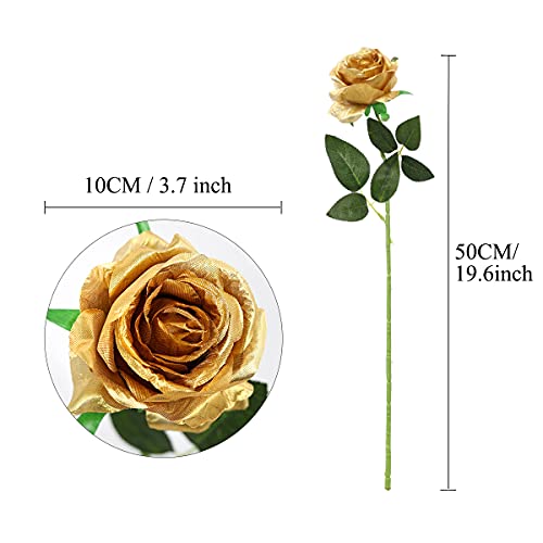 Nubry Artificial Silk Rose Flower Bouquet Lifelike Fake Rose for Wedding Home Party Decoration Event Gift 10pcs (Gold) - color: Gold