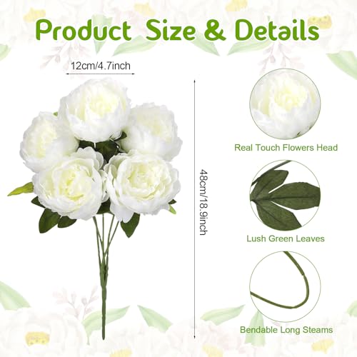 Peonies Artificial Flowers, 17 Inch Fake Silk Peonies Flowers Bouquet with Stems for Vase Arrangements, Wedding Centerpiece Party Home Decor (White) - color: White