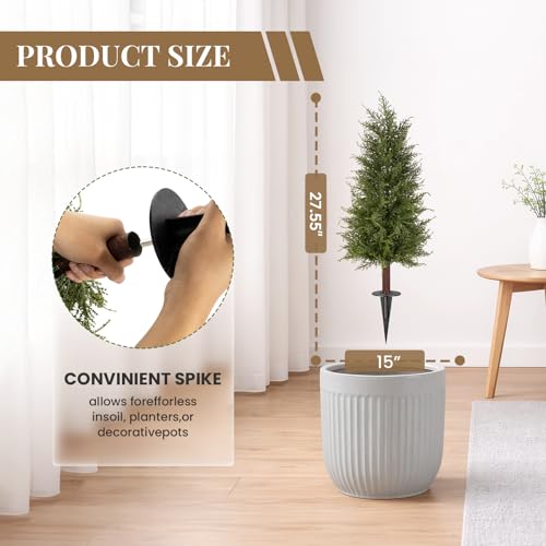 2FT Artificial Cedar Topiary Trees with Ground Spikes, Set of 2 Realistic Faux Cypress Trees UV Resistant Artificial Topiary Shrubs Fake Bushes for Indoor Outdoor Porch Garden - color: Cedar-1