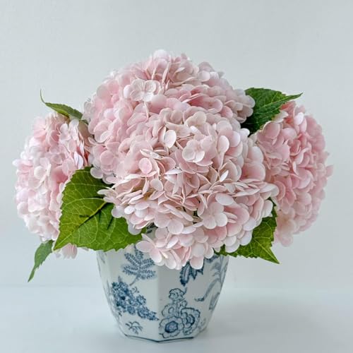 YalzoneMet 3 PCS Light Pink Hydrangea Artificial Flowers 21 inches Real Touch Faux Latex Hydrangea Flowers for Wedding Tables Centerpieces for Party Home Kitchen Christmas Decor - color: Light Pink