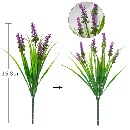 40 Bundles Artificial Plants Outdoor Fake Monkey Grass with Lavender Flowers Plastic UV Resistant Greenery Plant Shrubs for Window Box Porch Garden Patio Outdoor Decor - color: Fushia