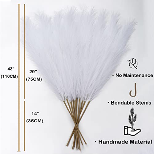 Pampas Grass Decor Tall, 43"/110cm Faux Pampas Grass 6 Stems Large Pompass Grass Branches Tall Bulk Boho Flower Arrangement for Home Room Wedding Party Decor (White) - color: White