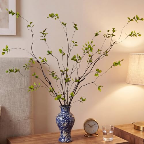 Giegxin 8 Pcs 47.2'' Artificial Ficus Branches for Vase Long Faux Greenery Stems Realistic Eucalyptus Twig Tall Fake Leaves UV Resis Plant for Vase Filler Home Table Centerpieces Office Decor (Green) - size: 47.2''