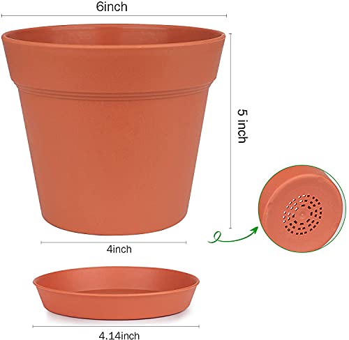 homenote Pots for Plants, 15 Pack 6 Inch Plastic Planters with Multiple Drainage Holes and Tray - Plant Pots for All Home Garden Flowers Succulents - color: Terra Cotta-15 Pcs, size: 6 Inch