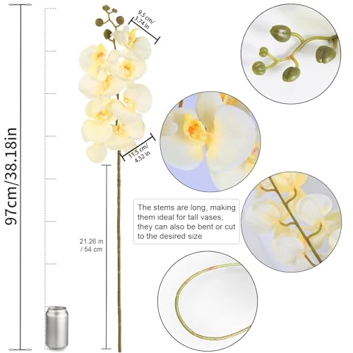 38 Inch Orchids Artificial Flowers 6 PCS Fake Orchids Velvet Silk Orchids Faux Orchid Flowers Long Stem Artificial Flowers for Tall Vase for Home Wedding Decoration(Champagne) - color: Champagne