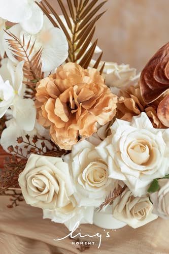 Ling's moment Fake Flowers Box, Faux Artificial Greenery Stems Foam Roses Anthurium Silk Orchid Hibiscus Fabic Flower for Centerpieces Bouquet Wedding Vase Decorations, White & Brown, Deluxe Combo - color: Beg-white & Brown, size: Deluxe