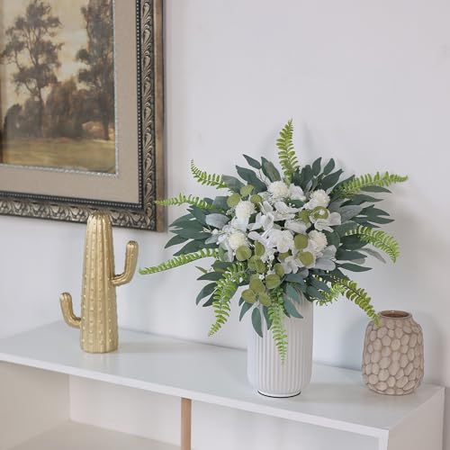 FOTEEWL 65 Pcs Artificial Greenery Stems Box Set,with 8 Kinds of Faux Plants and Fake Flowers for DIY Bridal Bouquets Wedding Floral Arrangement Table Centerpieces Decoration (Dusty Green & White) - color: Dusty Green & White