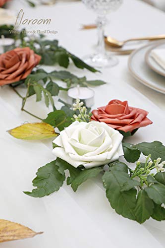 Floroom Artificial Flowers 50pcs Real Looking Ivory Foam Fake Roses with Stems for DIY Wedding Bouquets White Baby Shower Centerpieces Floral Arrangements Party Tables Home Decorations - color: Ivory, size: 50Pcs