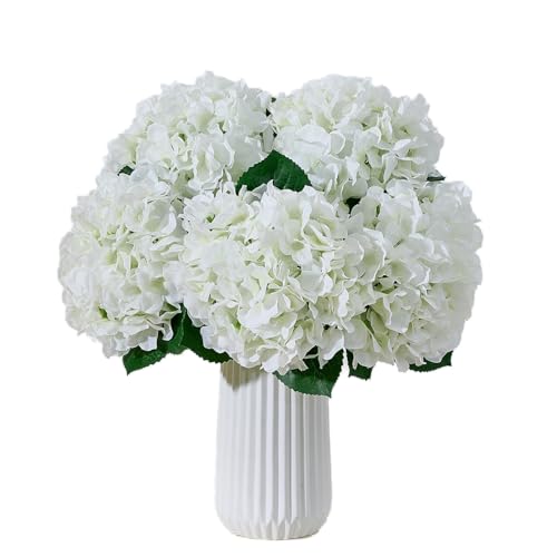 8Pcs White Fake Flowers Silk Hydrangea Artificial Flowers Bouquets Faux Ivory Hydrangea Stems for Home Table Centerpieces Wedding Party Decoration - color: Ivory