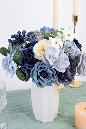 LELEE Fake Flowers Artificial Flowers Peonies Bulbous Chrysanthemum Daisy Hydrangea Sunflower Violets Dahlia Daffodils Epiphyllum Orchid Cherry Blossom Camellia Leyaron (Dusty Blue) - color: Navy Blue& Grey