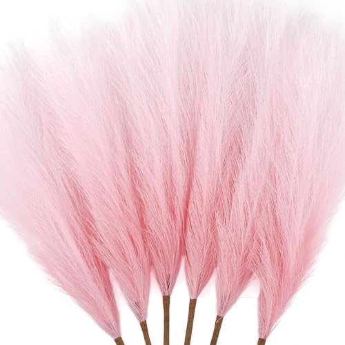 6 PCS Faux Pampas Grass Arrangement - 18"/45cm Artificial Fluffy Pompous Grass Stems for Boho Chic Home and Wedding Decor (Light Pink Gradient) - color: D2- Light Pink Gradient