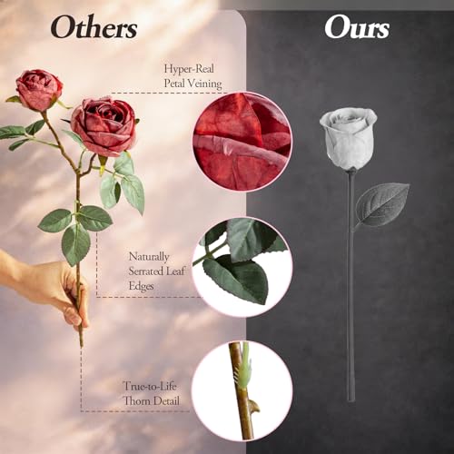 Real Touch Artificial Rose Flower 20pcs Dusty Silk Fake Rose Flowers with Stems Realistic Full Rose Arrangement Flores Decorations for Wedding Anniversary (Dusty Rose) - color: Dusty Rose