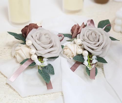 2pcs Wedding Shoulder Corsage Artificial Flowers Dusty Pink Fake Rose Flowers for Girl/Mother Homecoming/Prom Bride Bridal Anniversary Party Corsages Wrist Decor (Dusty Pink) - color: Dusty Pink