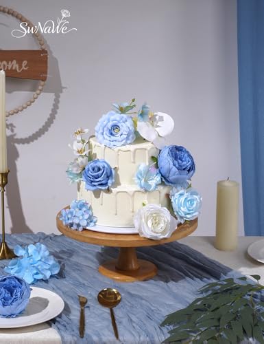 Baby Blue Flowers Artificial Roses Combo Set Fake Blue Silk Flowers Faux Peony Flowers Mix Hydrangea Orchid with Stems for Wedding Bouquets Baby Bridal Shower Party Floral Arrangements Decor - color: Sky Blue, size: The Modern Classic
