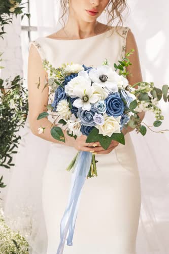 Serwalin Artificial Flowers, Dusty Blue Silk Fake Flowers Cake Flower for Wedding Bouquet Table Centerpieces Arrangements Party Baby Shower Home Decor Floral Arrangement - color: Blooming Dusty Blue White, size: 1 Box