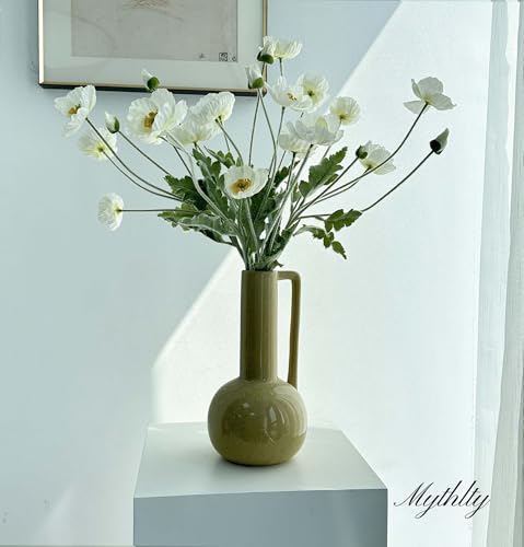 Set of 6 White Poppies Flowers Artificial for Vase, Faux Wildflowers with Long Stems, Silk Flowers Arrangement for Wedding Party Farmhouse Home Office Indoor Kitchen Dining Table Decoration - color: White