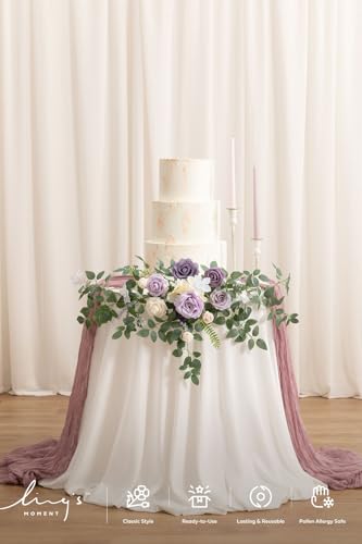 Ling's moment Wedding Artificial Welcome Sign Flowers Swag Arch Floral Garland Decorations Lilac Gold for Ceremony Reception Entrance Entryway Party Banquets Easel Wall Home Outdoor(NOT Include Sign) - color: Lilac & Gold