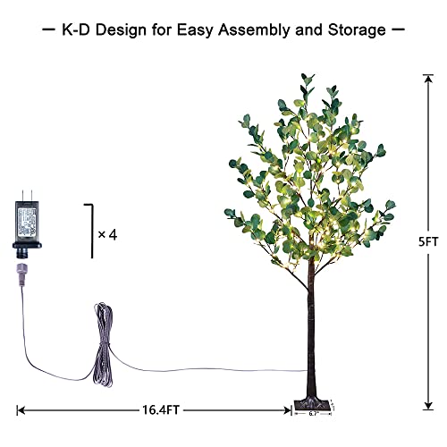 Lighted Eucalyptus Tree 5FT 162 LED Artificial Tree for Decor Inside and Outside Home Patio Wedding Festival Christmas Decoration Warm White - size: 5ft