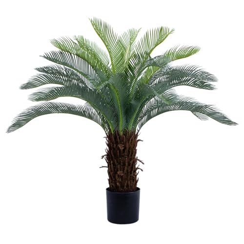 Bellacat 4ft UV Resistant Faux Sago Palm Tree with Natural & Lifelike Bark, 48in Super Full Artificial Cycad Tree with Realistic Leaves, for Home Office Patio Porch Front Door Decor. - size: 4ft