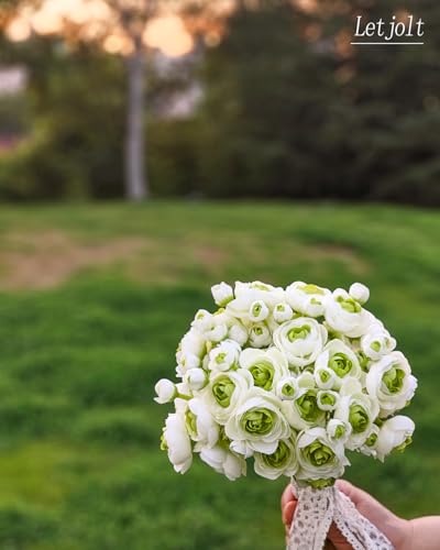 Letjolt Ranunculus Artificial Flower Green, 18 Pcs | Silk Flowers, Wedding Bouquet, Engagement Centerpieces, Bridal Shower Decorations - color: Green