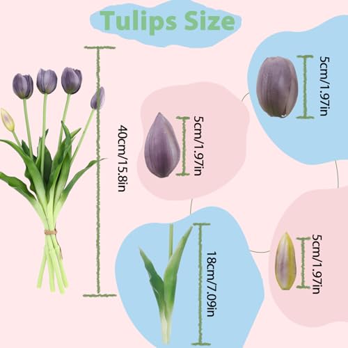 15 Pcs Fall Purple Artificial Tulips Fake Flowers, Premium Latex Lifelike Texture, UV Resistant Waterproof Faux Tulip Bouquets with Snap-on Petals for Outdoor, Home, Wedding Decor - color: Autumu Purple