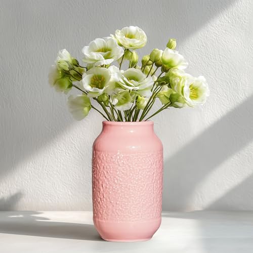 Pink Ceramic Vase, 9 Inch Cute Flower Vase for Pampas Grass, Modern Decorative Vases for Living Room, Minimalist Decor, Kitchen, Bedroom, Office, Bathroom, Wedding Decor - color: Pink