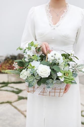 Serra Flora Artificial Greenery Stems Box Set,(Pack of 42pcs) with 8 Kinds of Faux Pink Green Filler for DIY Bridal Bouquets Wedding Floral Arrangement Table Centerpieces - color: Forest Green Space&white