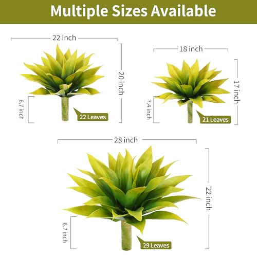 Wertuirk 18 Inch Artificial Agave Plant Set of 2, Realistic Faux Succulents with Vibrant Color, UV Resistant & Low Maintenance Fake Plants for Indoor Outdoor, Home, Garden Decor (Yellow×2, Medium) - color: Yellow×2, size: Medium